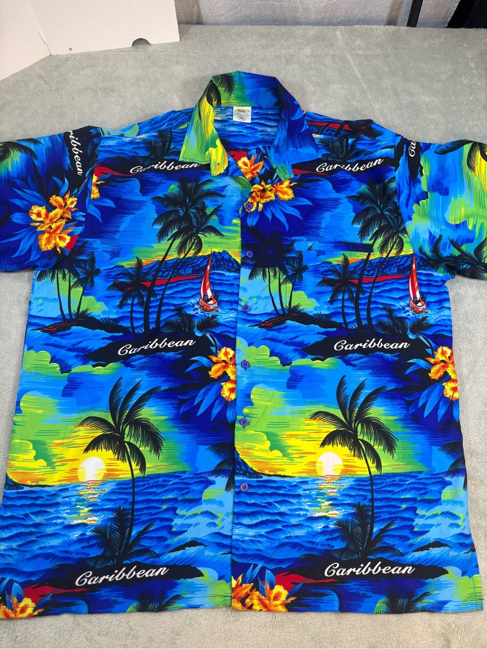 Vtg Rima Caribbean Hawaiian Shirt Tropical Sunset Size XL